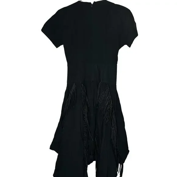 BIBHU MOHAPATRA Black Mid Cutout Fringe Detail Western Midi Dress size 8 - Picture 3 of 11